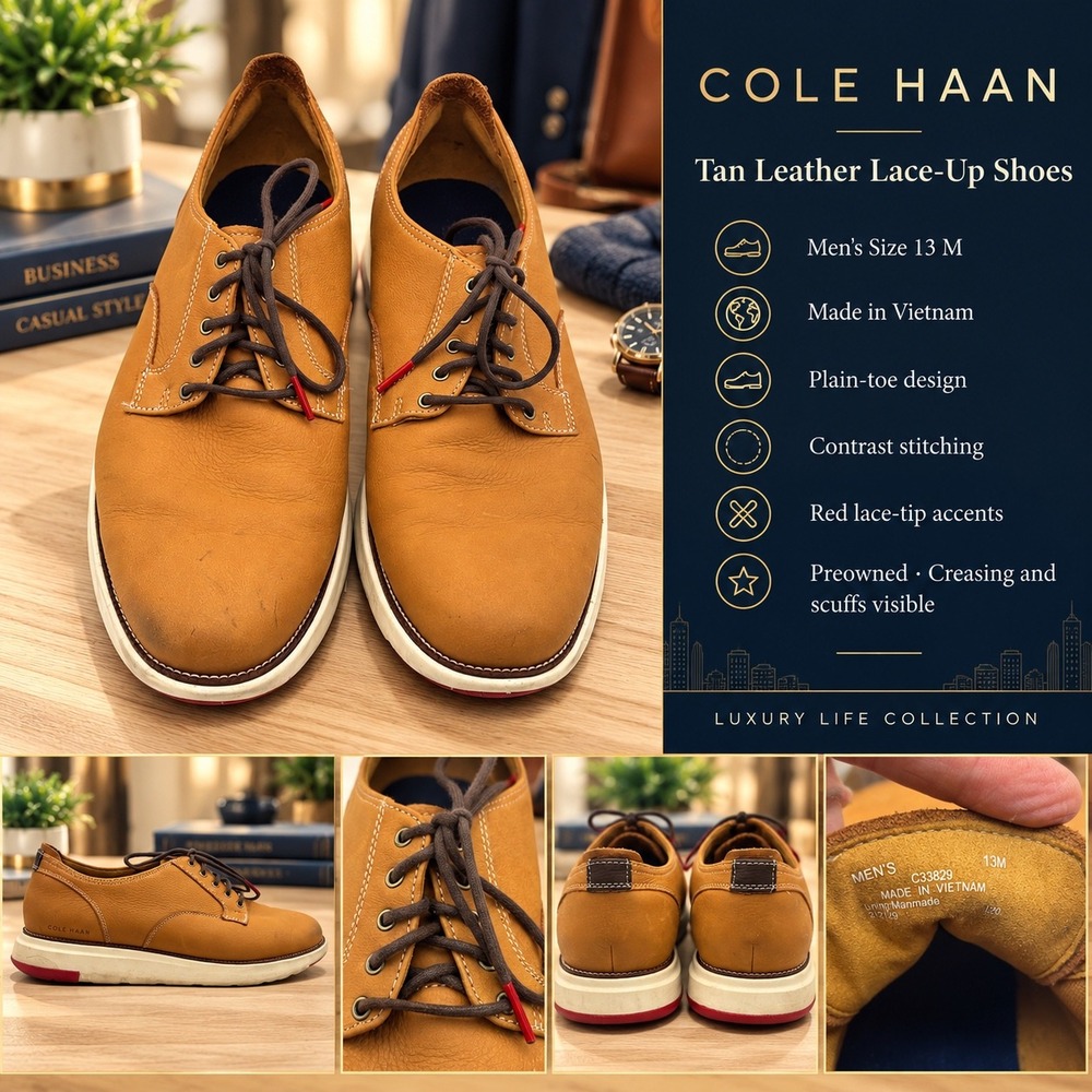 Cole Haan Zerogrand British Tan Leather Oxford Shoes Mens 13M C33829